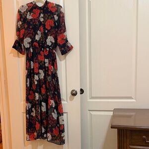 Zara Long Sleeve Dress with Red and White Floral Pattern